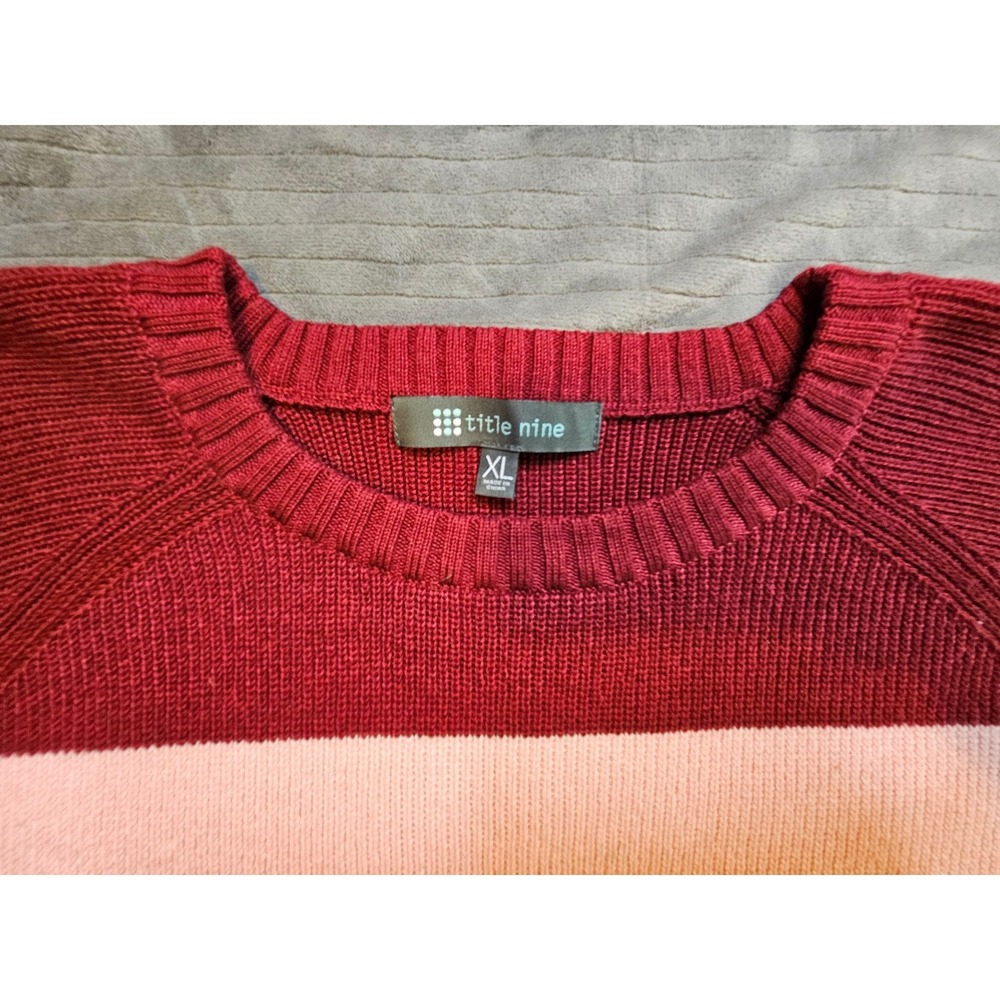 Title Nine Womens XL Crewneck Sweater Multi Color Striped Rib Knit Long Sleeve